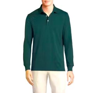 Lands'‎ End Men's Long Sleeve Cotton Polo Shirt Deep Forest Size M